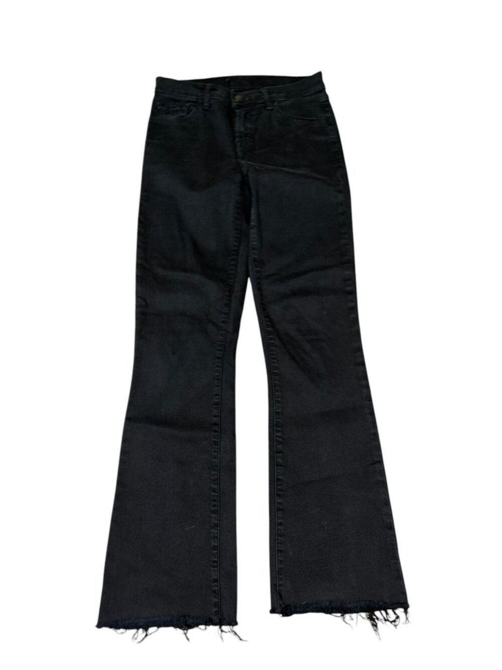 J Brand Size 24 Black Wash Selena Mid Rise Crop Raw Hem Denim Jeans